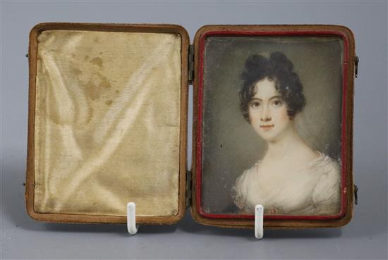 English School c.1830, portrait miniature of Maria Rochfort neé Norton on ivory, 7.3 x 5.6cm, cased